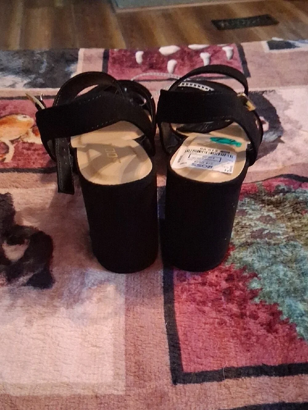 Soda Black Crisscross Block Heel Sandals